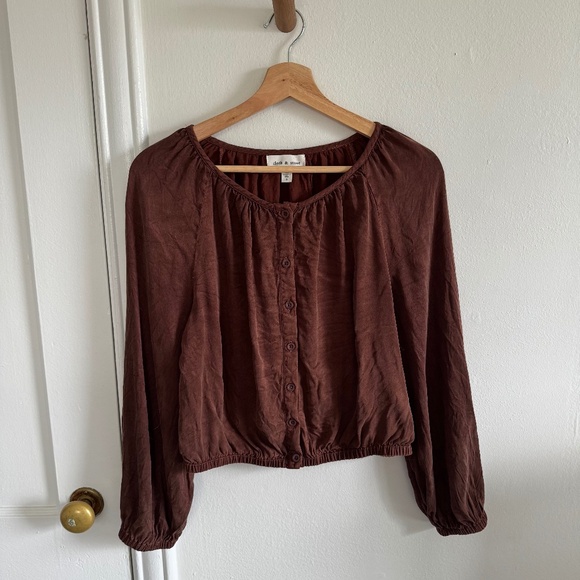 Cloth & Stone Shirred Button Front Blouse Mahogany Brown size S - Picture 2 of 6